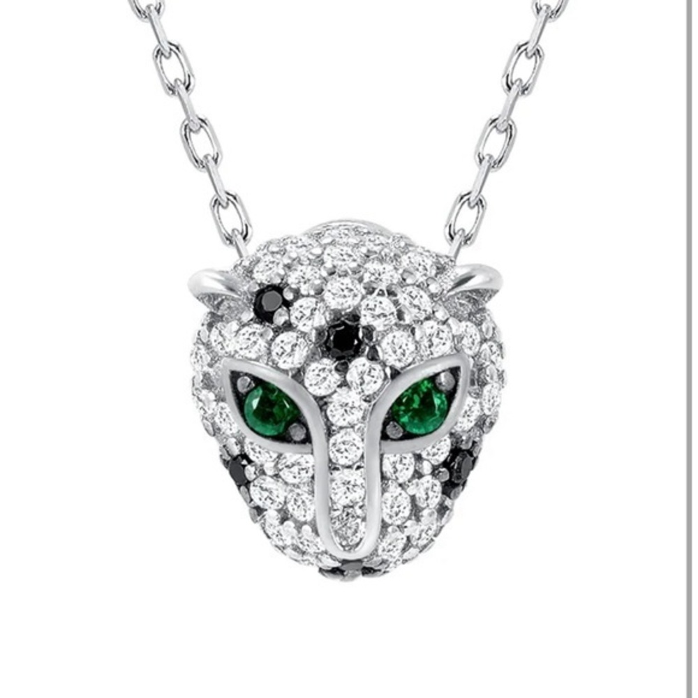 Sterling Silver Cheetah Necklace with Green CZ and clear CZ Tiger Necklace